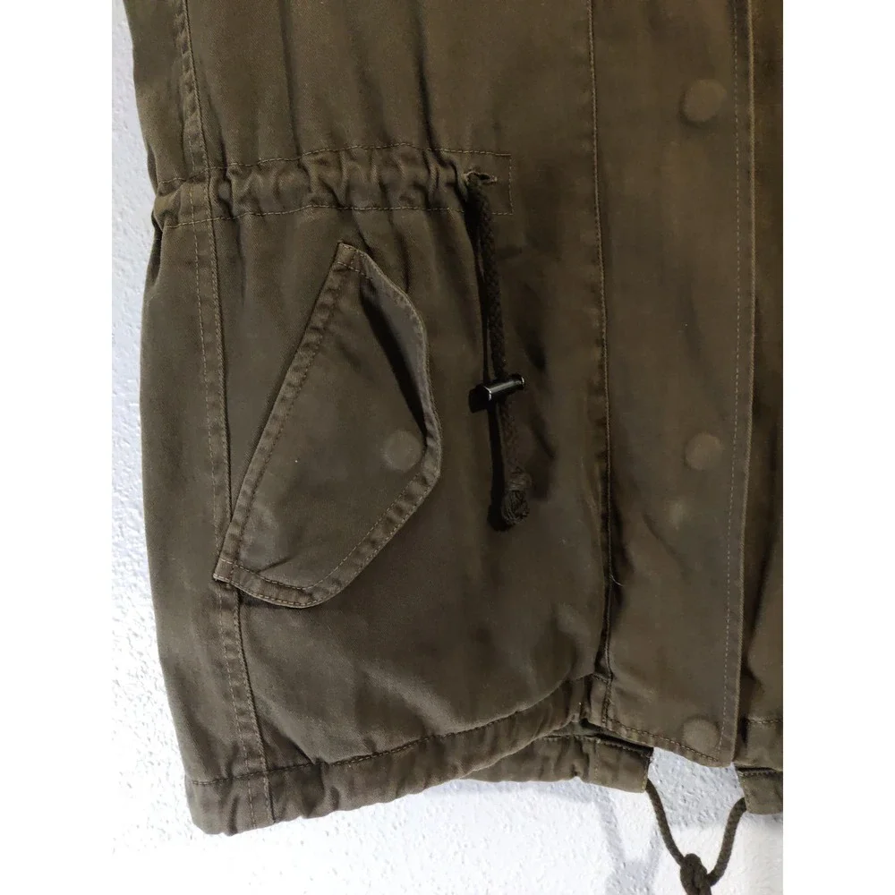 3/$20 Velvet By Graham Spencer Womens Green Fur Hoodie Full Zip Utility Vest S - Picture 6 of 12